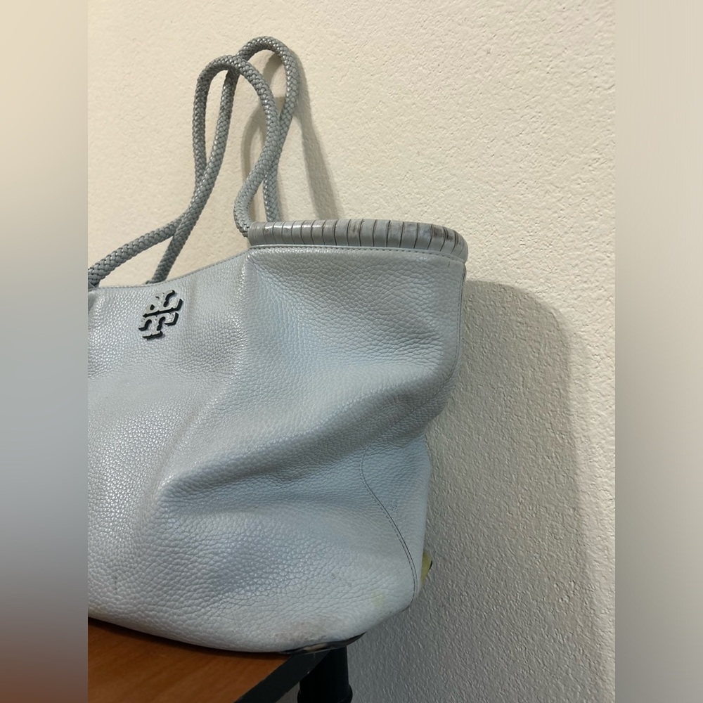 Tory Burch Taylor Tote Seltzer Blue Leather Bag Travel Business Magnetic Clasp. - Picture 5 of 12